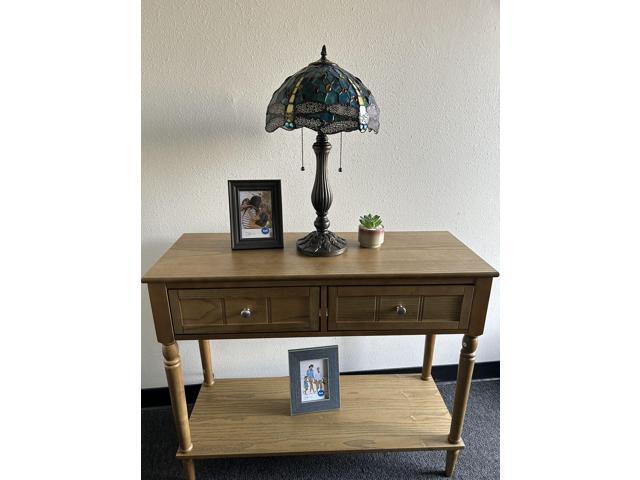 ENJOY DECOR LAMPS Tiffany Style Table Lamp Green Blue Stained Glass Dragonfly LED Bulbs Included for Living Room Bedroom Bedside 12'W*12'D*22'H