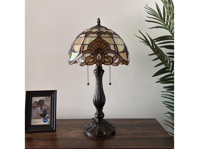 ENJOY DECOR LAMPS Tiffany Style Table Lamp Gold Stained Glass Baroque Style Lavender LED Bulbs Included Bedroom Living Room 12'W*12'D*22'H