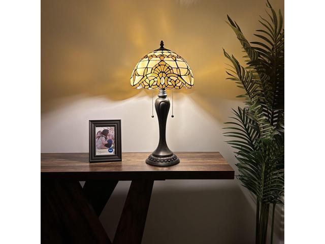 ENJOY DECOR LAMPS Tiffany Style Table Lamp Gold Stained Glass Baroque Style Lavender For Bedroom Living Room 12'W*12'D*22'H