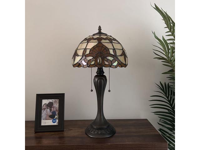 ENJOY DECOR LAMPS Tiffany Style Table Lamp Gold Stained Glass Baroque Style Lavender For Bedroom Living Room 12'W*12'D*22'H
