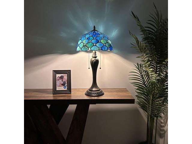 ENJOY DECOR LAMPS Tiffany Style Table Lamp Blue Green Stained Glass Crystal Beans LED Bulbs Included For Living Room Bedroom Bedside 12'W*12'D*22'H