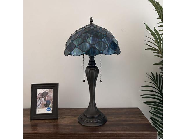 ENJOY DECOR LAMPS Tiffany Style Table Lamp Blue Green Stained Glass Crystal Beans LED Bulbs Included For Living Room Bedroom Bedside 12'W*12'D*22'H