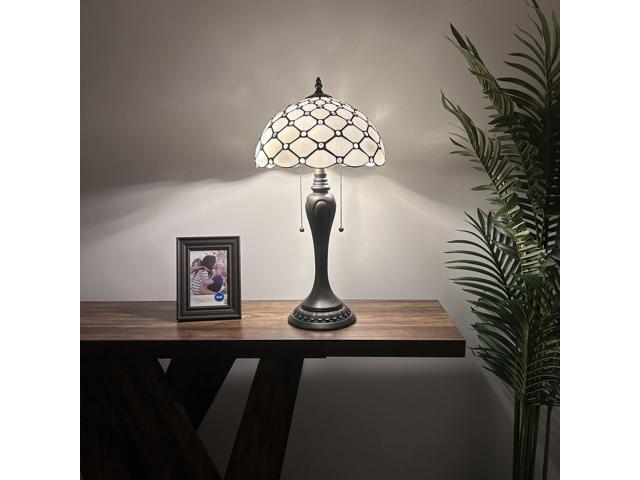 ENJOY DECOR LAMPS Tiffany Style Table Lamp White Stained Glass Crystal Beans LED Bulbs Included For Living Room Bedroom Bedside 12'W*12'D**22'H