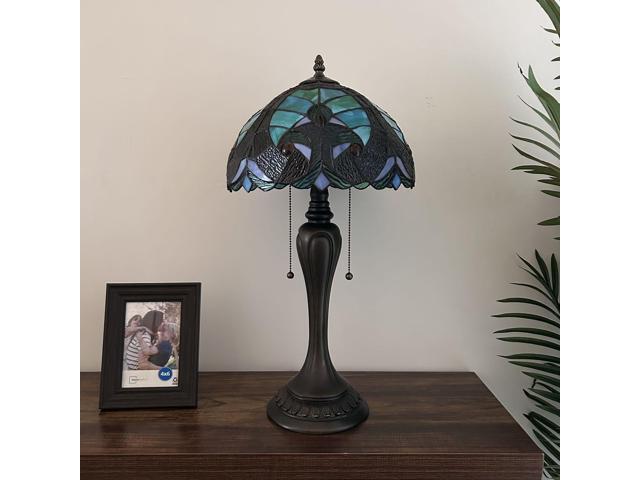 ENJOY DECOR LAMPS Tiffany Style Table Lamp Green Brown Stained Glass LED Bulbs Included for Living Room Bedroom Bedside 12'W*12'D*22'H