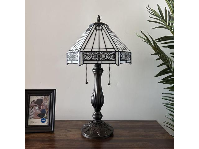ENJOY DECOR LAMPS Tiffany Style Table Lamp White Hexagon Stained Glass Mission for Living Room Bedroom Bedside 12'W*12'D*22'H