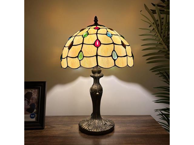 ENJOY DECOR LAMPS Tiffany Style Table Lamp Gold Stained Glass Crystal Beans LED Bulb Included For Living Room Bedroom Bedside 12'W*12'D*19'H