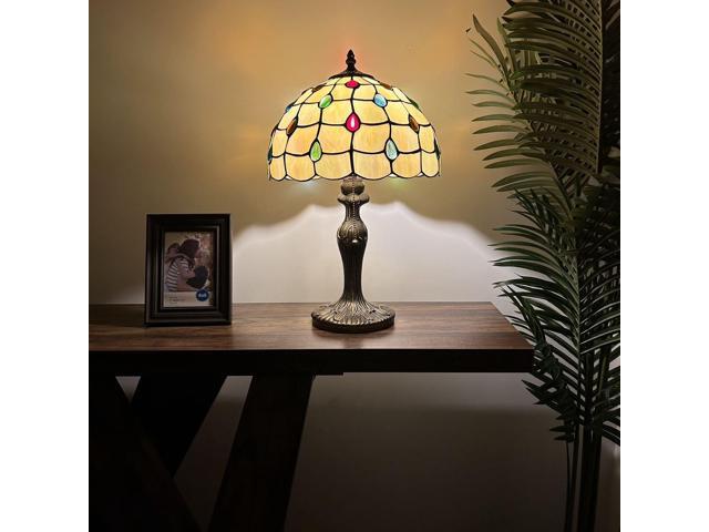 ENJOY DECOR LAMPS Tiffany Style Table Lamp Gold Stained Glass Crystal Beans LED Bulb Included For Living Room Bedroom Bedside 12'W*12'D*19'H