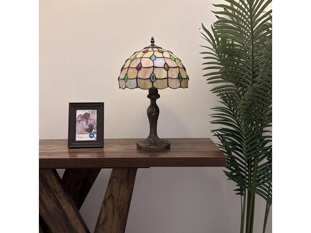 ENJOY DECOR LAMPS Tiffany Style Table Lamp Gold Stained Glass Crystal Beans LED Bulb Included For Living Room Bedroom Bedside 12'W*12'D*19'H