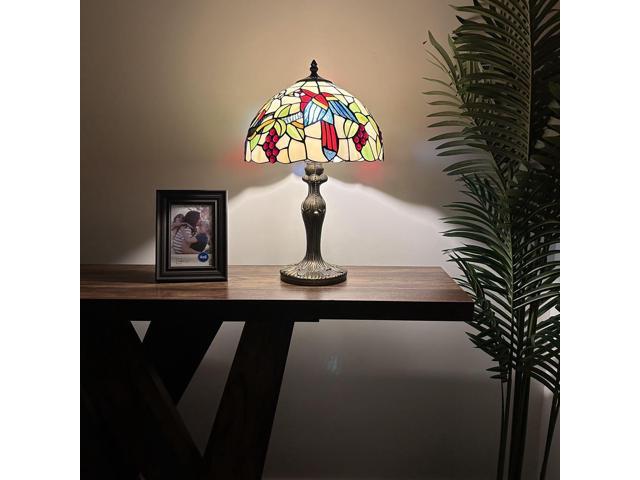 ENJOY DECOR LAMPS Tiffany Style Table Lamp Red blue Green Stained Glass Parrots Grapes For Living Room Bedroom Bedside 12'W*12'D*19'H