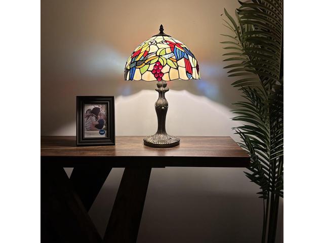 ENJOY DECOR LAMPS Tiffany Style Table Lamp Red blue Green Stained Glass Parrots Grapes For Living Room Bedroom Bedside 12'W*12'D*19'H