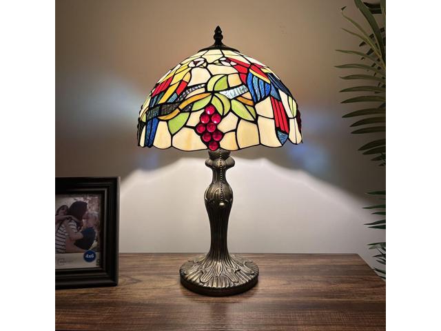 ENJOY DECOR LAMPS Tiffany Style Table Lamp Red blue Green Stained Glass Parrots Grapes For Living Room Bedroom Bedside 12'W*12'D*19'H