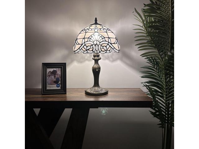 ENJOY DECOR LAMPS Tiffany Style Table Lamp White Stained Glass Baroque Style Lavender LED Bulb Included Bedroom Living Room 12'W*12'D*19'H