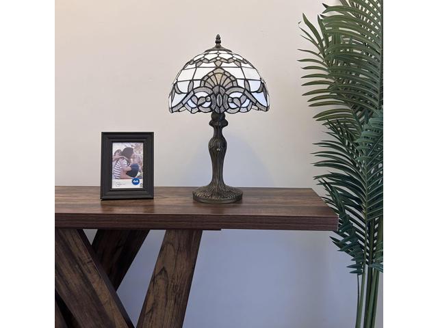 ENJOY DECOR LAMPS Tiffany Style Table Lamp White Stained Glass Baroque Style Lavender LED Bulb Included Bedroom Living Room 12'W*12'D*19'H