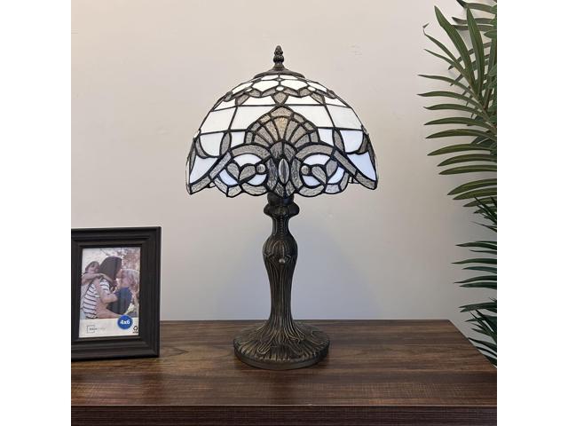 ENJOY DECOR LAMPS Tiffany Style Table Lamp White Stained Glass Baroque Style Lavender LED Bulb Included Bedroom Living Room 12'W*12'D*19'H