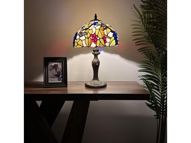 ENJOY DECOR LAMPS Tiffany Style Table Lamp Stained Glass Butterfly Grapes Green Leaves For Living Room Bedroom Bedside 12'W*12'D*19'H