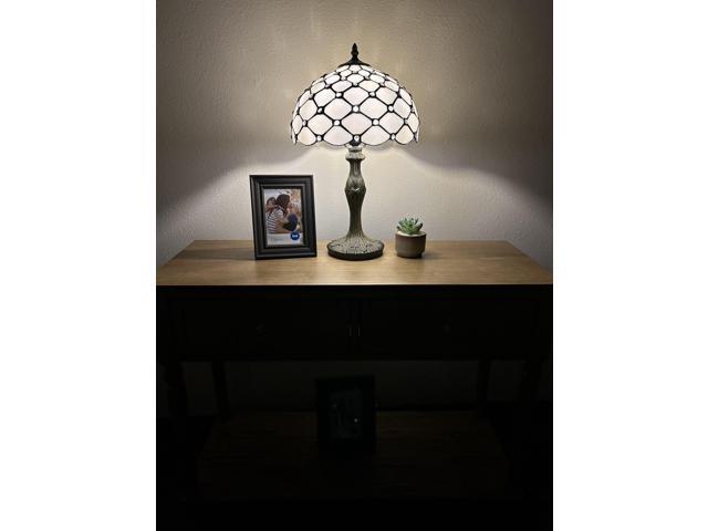 ENJOY DECOR LAMPS Tiffany Style Table Lamp White Stained Glass Crystal Beans Included LED Bulb For Living Room Bedroom Bedside 12'W*12'D*19'H