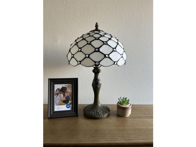ENJOY DECOR LAMPS Tiffany Style Table Lamp White Stained Glass Crystal Beans Included LED Bulb For Living Room Bedroom Bedside 12'W*12'D*19'H