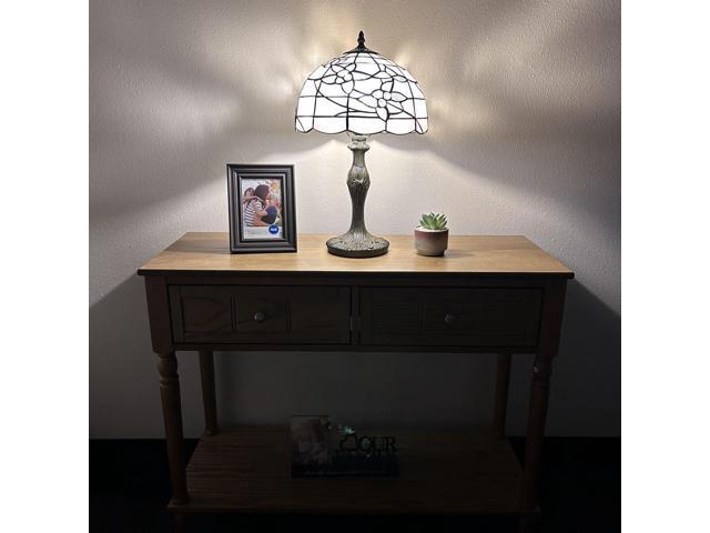 ENJOY DECOR LAMPS Tiffany Style Table Lamp White Stained Glass Flowers LED Bulb Included Bedroom Living Room 12'W*12'D*19'H