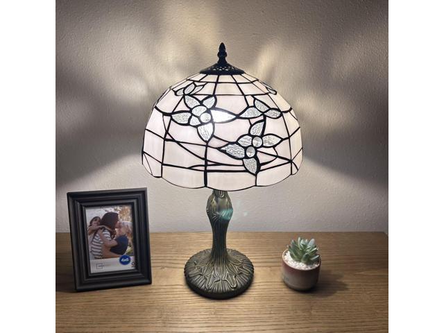 ENJOY DECOR LAMPS Tiffany Style Table Lamp White Stained Glass Flowers LED Bulb Included Bedroom Living Room 12'W*12'D*19'H