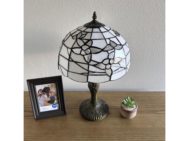 ENJOY DECOR LAMPS Tiffany Style Table Lamp White Stained Glass Flowers LED Bulb Included Bedroom Living Room 12'W*12'D*19'H