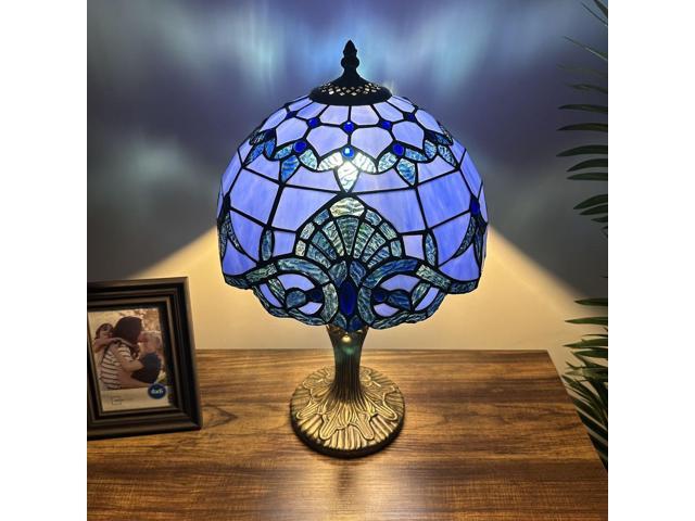 ENJOY DECOR LAMPS Tiffany Style Table Lamp Blue Stained Glass Baroque Style Lavender LED Bulb Included for Living Room Bedroom Bedside 12'W*12'D*19'H