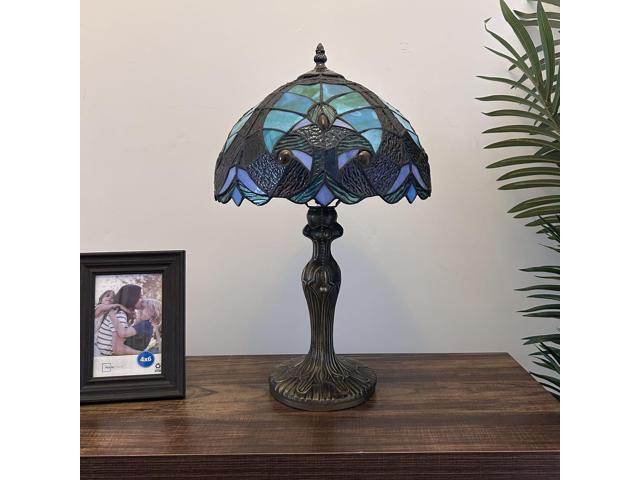 ENJOY DECOR LAMPS Tiffany Style Table Lamp Green Brown Stained Glass Liaison LED Bulb Included for Living Room Bedroom Bedside 12'W*12'D*19'H