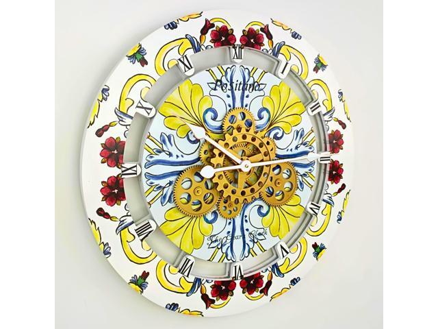 The Gears Clock 24 inches Round Italy Collection Wall Clock with Moving Gears Positano