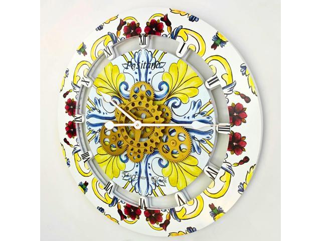 The Gears Clock 24 inches Round Italy Collection Wall Clock with Moving Gears Positano