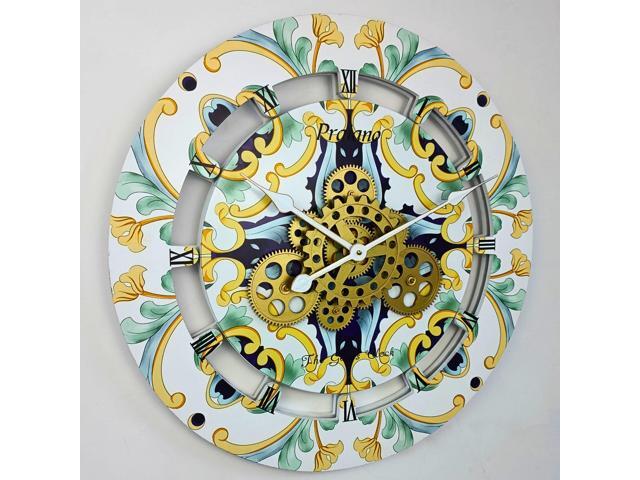 The Gears Clock 24 inches Round Italy Collection Wall Clock with Moving Gears Praiano