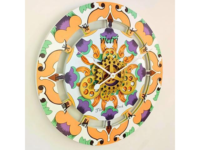 The Gears Clock 24 inches Round Italy Collection Wall Clock with Moving Gears Vietri