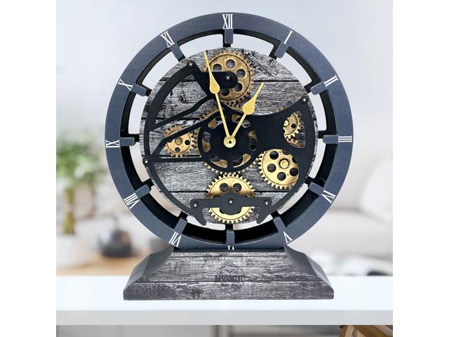 The Gears Clock Desk Clock 10 Inches With Real Moving Gear Convertible Into Wall Clock Carbon Grey