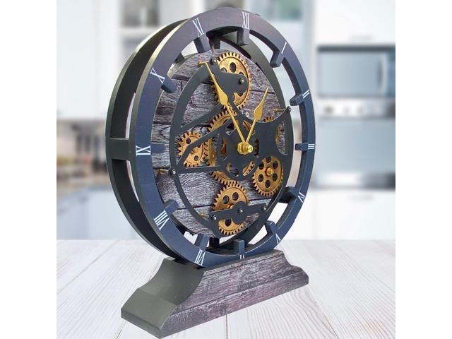 The Gears Clock Desk Clock 10 Inches With Real Moving Gear Convertible Into Wall Clock Carbon Grey