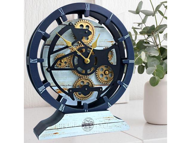 The Gears Clock Desk Clock 10 Inches With Real Moving Gear Convertible Into Wall Clock Desert Beige