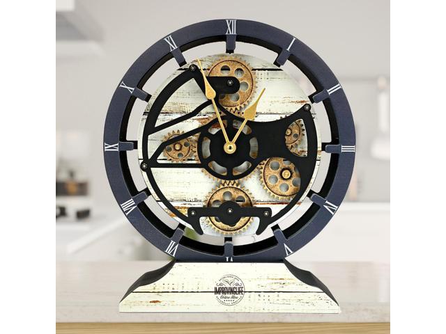 The Gears Clock Desk Clock 10 Inches With Real Moving Gear Convertible Into Wall Clock Desert Beige