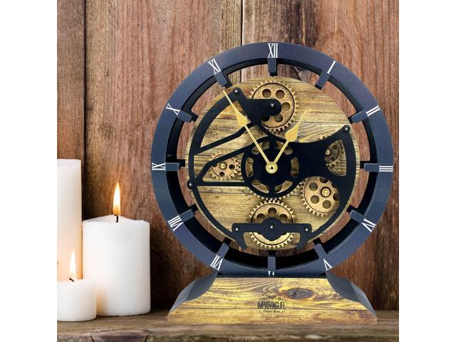 The Gears Clock Desk Clock 10 Inches With Real Moving Gear Convertible Into Wall Clock Gold Antique