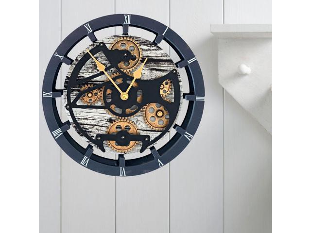 The Gears Clock Desk Clock 10 Inches With Real Moving Gear Convertible Into Wall Clock Grey/White