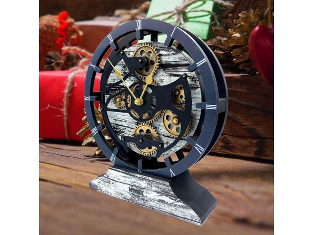 The Gears Clock Desk Clock 10 Inches With Real Moving Gear Convertible Into Wall Clock Grey/White