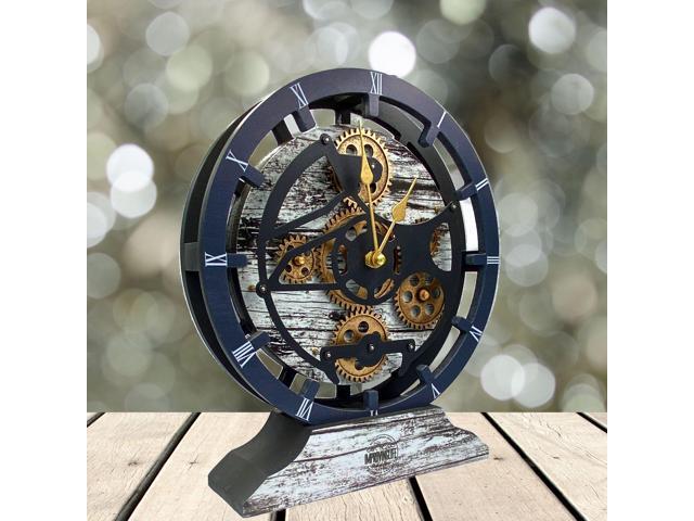 The Gears Clock Desk Clock 10 Inches With Real Moving Gear Convertible Into Wall Clock Grey/White