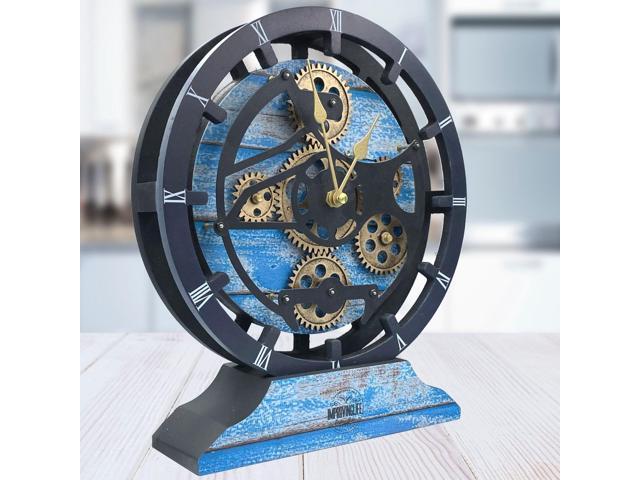 The Gears Clock Desk Clock 10 Inches With Real Moving Gear Convertible Into Wall Clock Ocean Blue
