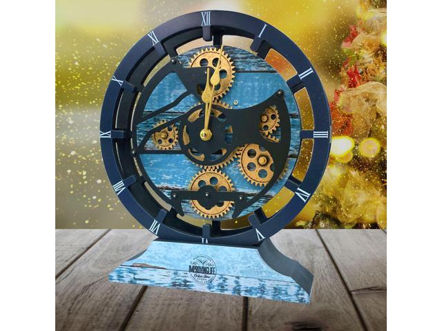 The Gears Clock Desk Clock 10 Inches With Real Moving Gear Convertible Into Wall Clock Ocean Blue