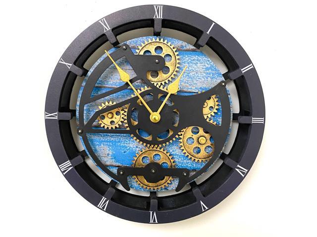 The Gears Clock Desk Clock 10 Inches With Real Moving Gear Convertible Into Wall Clock Ocean Blue