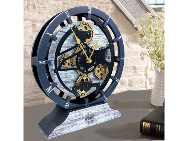 The Gears Clock Desk Clock 10 Inches With Real Moving Gear Convertible Into Wall Clock Silver Grey