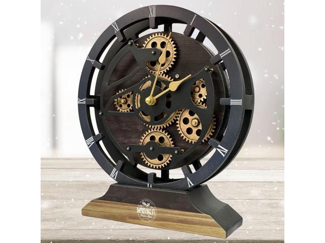 The Gears Clock Desk Clock 10 Inches With Real Moving Gear Convertible Into Wall Clock Vintage Black