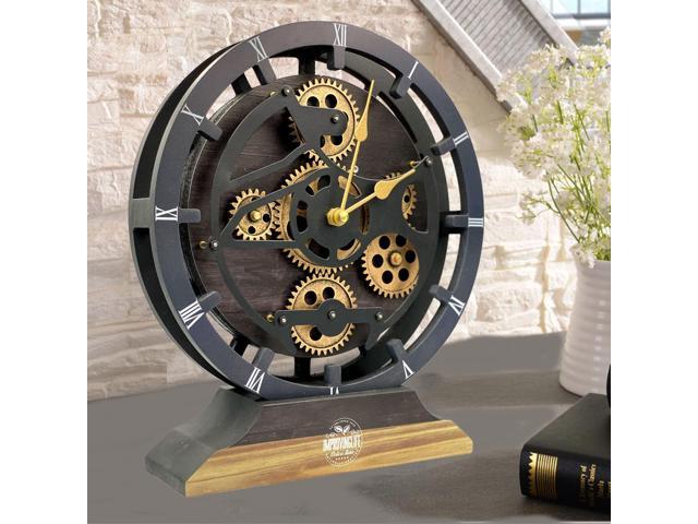 The Gears Clock Desk Clock 10 Inches With Real Moving Gear Convertible Into Wall Clock Vintage Black