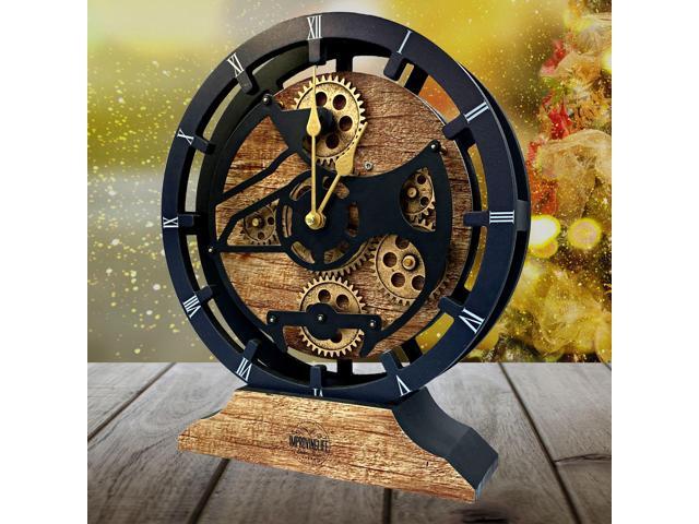 The Gears Clock Desk Clock 10 Inches With Real Moving Gear Convertible Into Wall Clock Vintage Brown