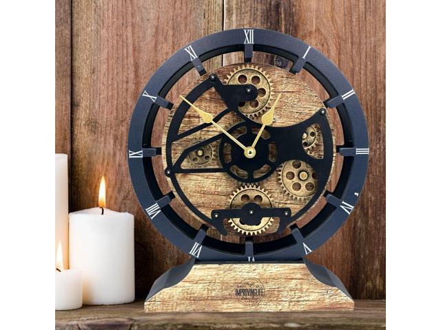 The Gears Clock Desk Clock 10 Inches With Real Moving Gear Convertible Into Wall Clock Vintage Brown