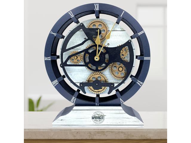 The Gears Clock Desk Clock 10 Inches With Real Moving Gear Convertible Into Wall Clock White Farmhouse