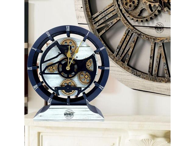 The Gears Clock Desk Clock 10 Inches With Real Moving Gear Convertible Into Wall Clock White Farmhouse