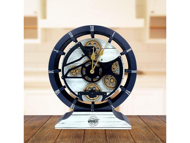 The Gears Clock Desk Clock 10 Inches With Real Moving Gear Convertible Into Wall Clock White Farmhouse