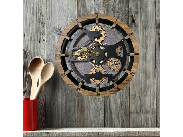 The Gears Clock Desk Clock 10 Inches With Real Moving Gear Convertible Into Wall Clock Wood & Stone